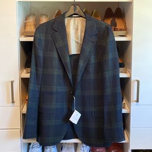 NWT Brunello Cucinelli wool/linen green plaid men’s sport jacket, size €50/40 US